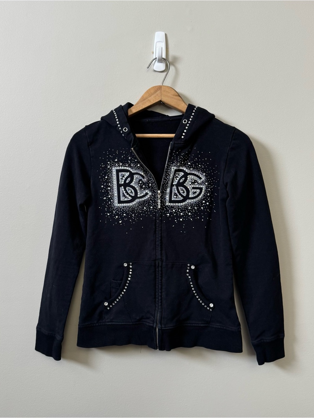 BCBG Y2K Rhinestone logo zip up hoodie (Flawed) 💜